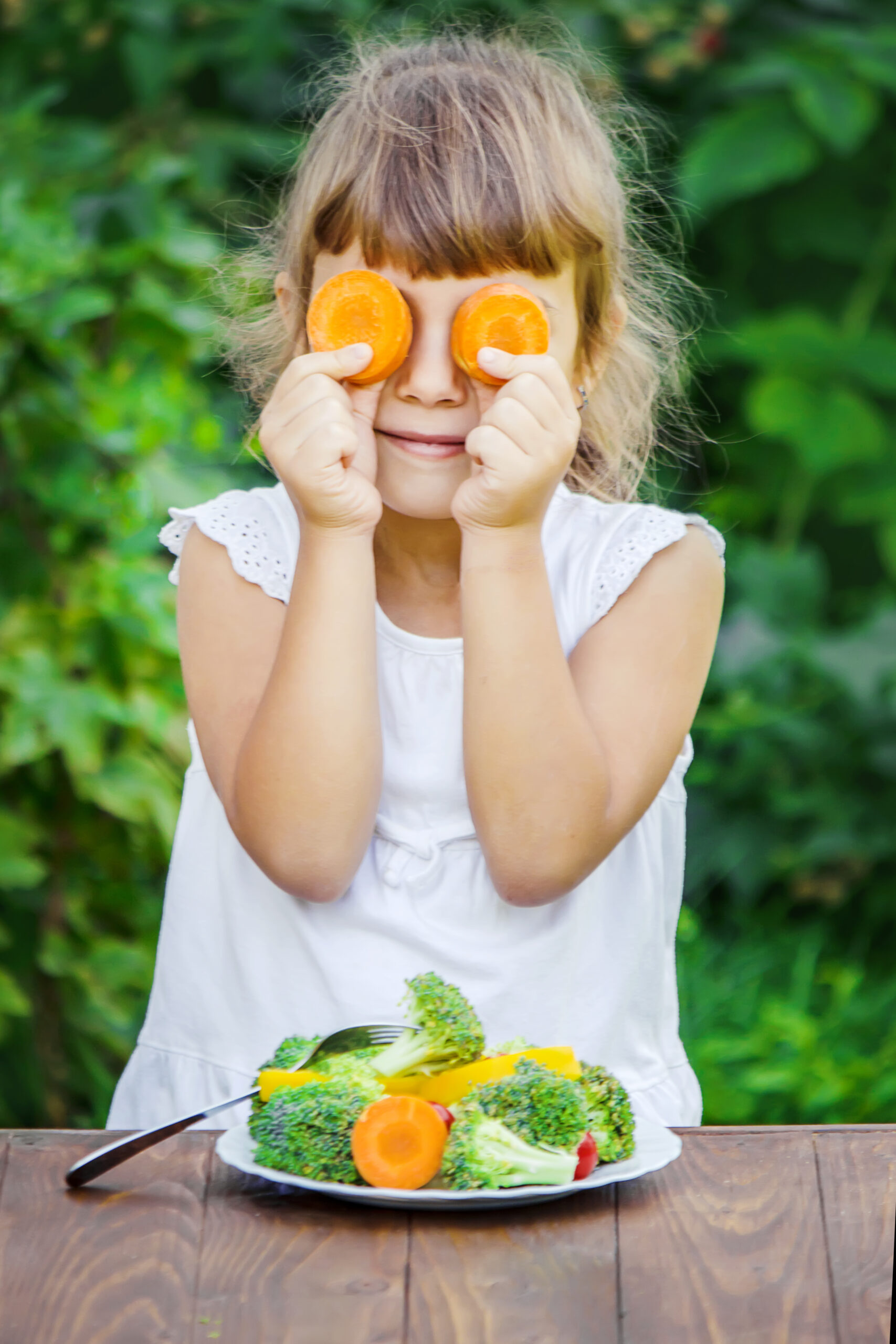 Child Eats Vegetables Summer Photo Selective Focus